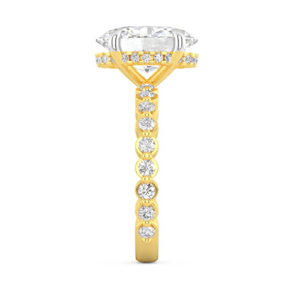 Gracelyn Oval Profile Yellow Gold Lab Grown Diamond Under Rail Round Shared Prong Set Band Ring