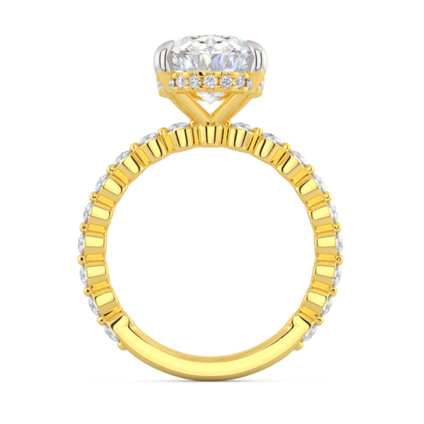 Gracelyn Oval Side Yellow Gold Lab Grown Diamond Under Rail Round Shared Prong Set Band Ring