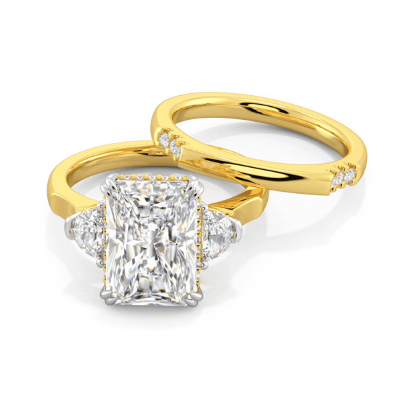 Honour Matching Honour A Yellow Gold Lab Grown Diamond Scallop Pave Trilogy Ring Concaved Band