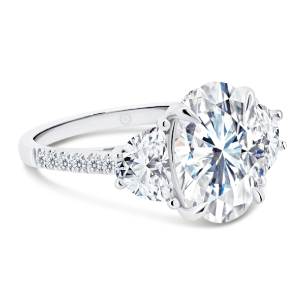 Jacqueline Oval Angle White Gold Lab Grown Diamond Trilogy Ring