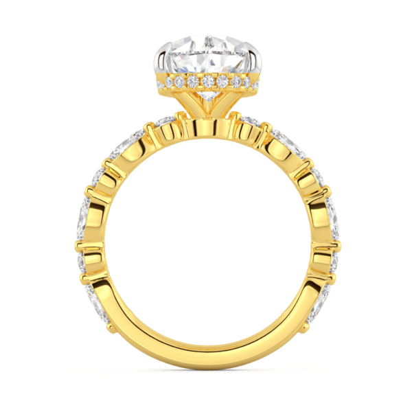 Josefa Pear Side Yellow Gold Lab Grown Diamond Under Rail Alternating Marquise Round Band Ring