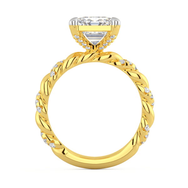 Mariah Emerald Side Yellow Gold Lab Grown Diamond Alternating Stone Set Twisted Rope Band Ring