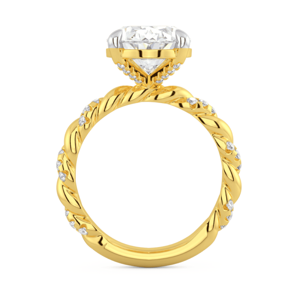 Mariah Oval Side Yellow Gold Lab Grown Diamond Alternating Stone Set Twisted Rope Band Ring