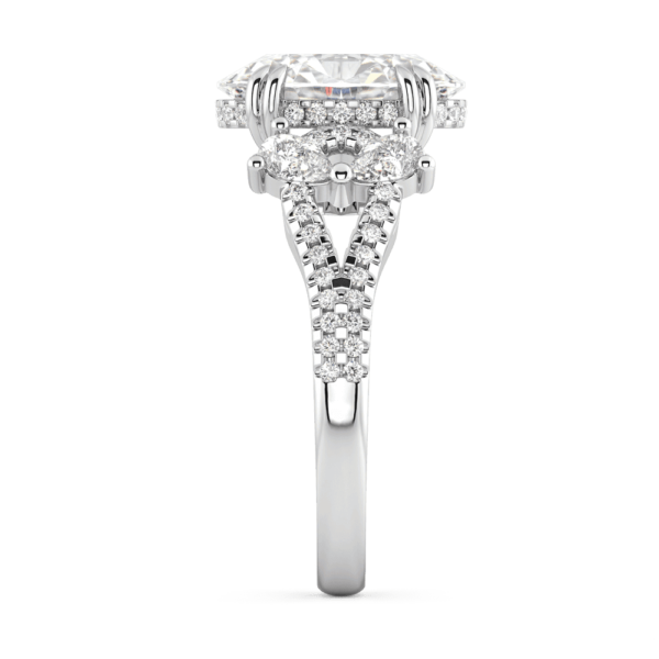 Octavia Profile White Gold Lab Grown Diamond Oval Double Prong Set Pear Accents Open Split Band Ring