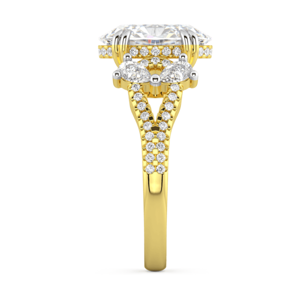 Octavia Profile Yellow Gold Lab Grown Diamond Oval Double Prong Set Pear Accents Open Split Band Ring