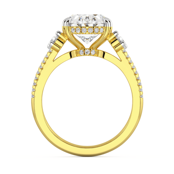 Octavia Side Yellow Gold Lab Grown Diamond Oval Double Prong Set Pear Accents Open Split Band Ring