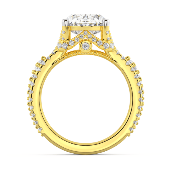 Reagan Oval Side Yellow Gold Lab Grown Diamond Cut Out Graduation V Pattern Split Band Ring