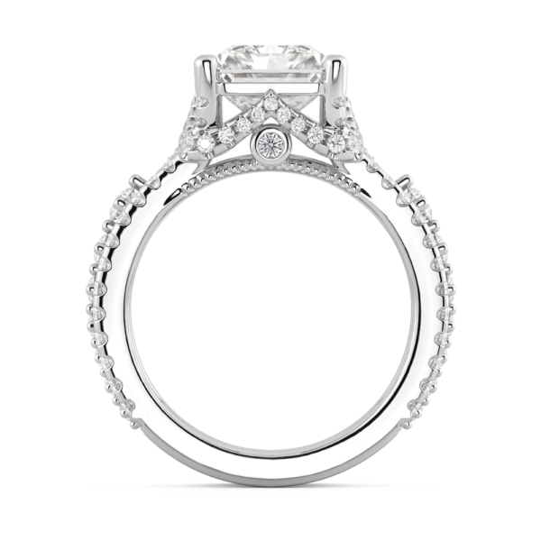 Reagan Radiant Side White Gold Lab Grown Diamond Graduating Cut Out Pattern Split Band V Shaped Ring