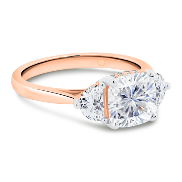 Shona Cushion Angle Rose Gold Lab Grown Diamond Trilogy Ring