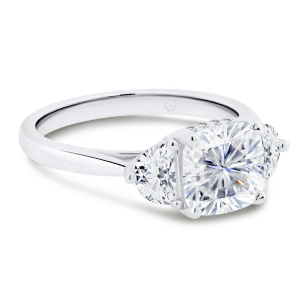 Shona Cushion Angle White Gold Lab Grown Diamond Trilogy Ring