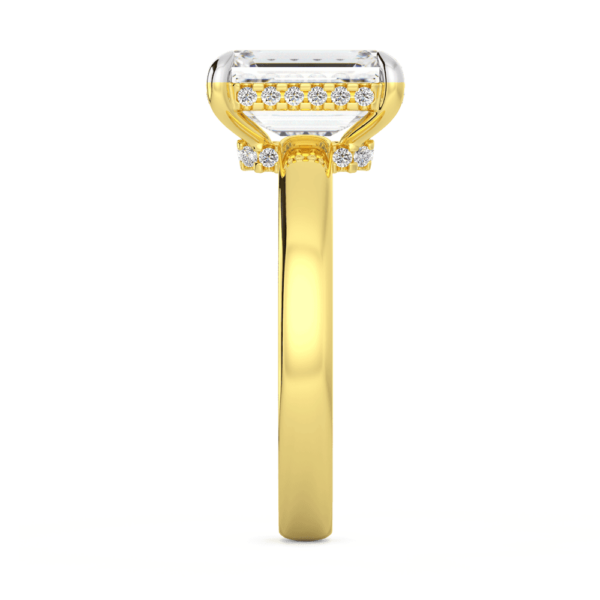 Viola Emerald Profile Yellow Gold Lab Grown Diamond Low Set Base Halo Under Rail Solitaire Band Ring