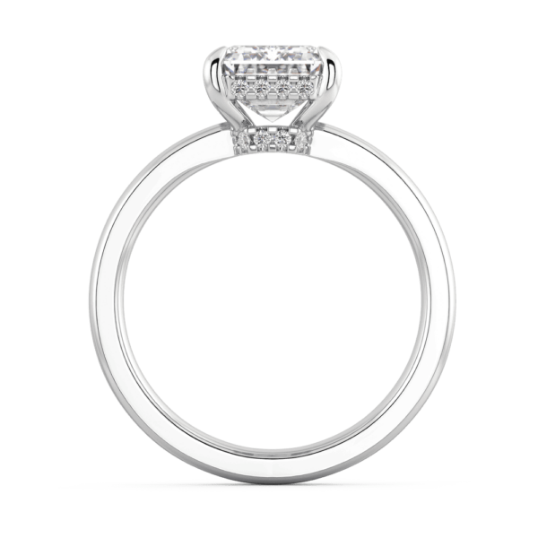 Viola Emerald Side White Gold Lab Grown Diamond Low Set Base Halo Under Rail Solitaire Band Ring