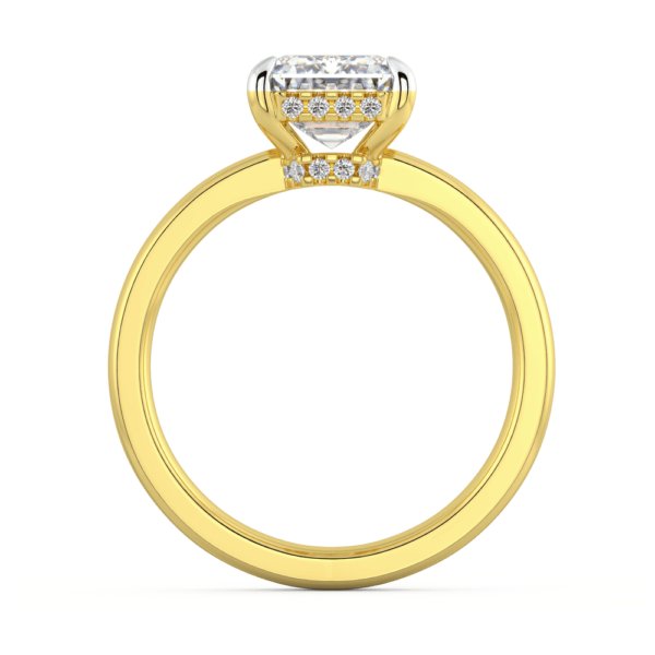 Viola Emerald Side Yellow Gold Lab Grown Diamond Low Set Base Halo Under Rail Solitaire Band Ring