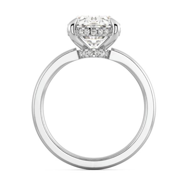 Viola Oval Side White Gold Lab Grown Diamond Low Set Base Halo Under Rail Solitaire Band Ring