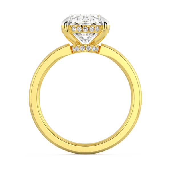 Viola Oval Side Yellow Gold Lab Grown Diamond Low Set Base Halo Under Rail Solitaire Band Ring