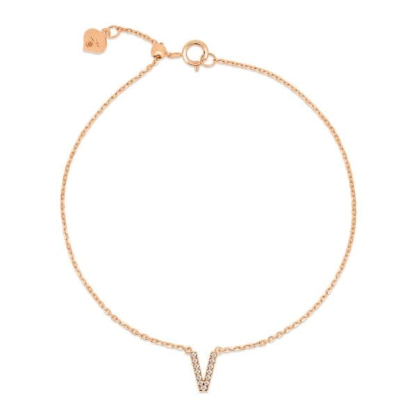 Small Initial 18K Rose Gold V